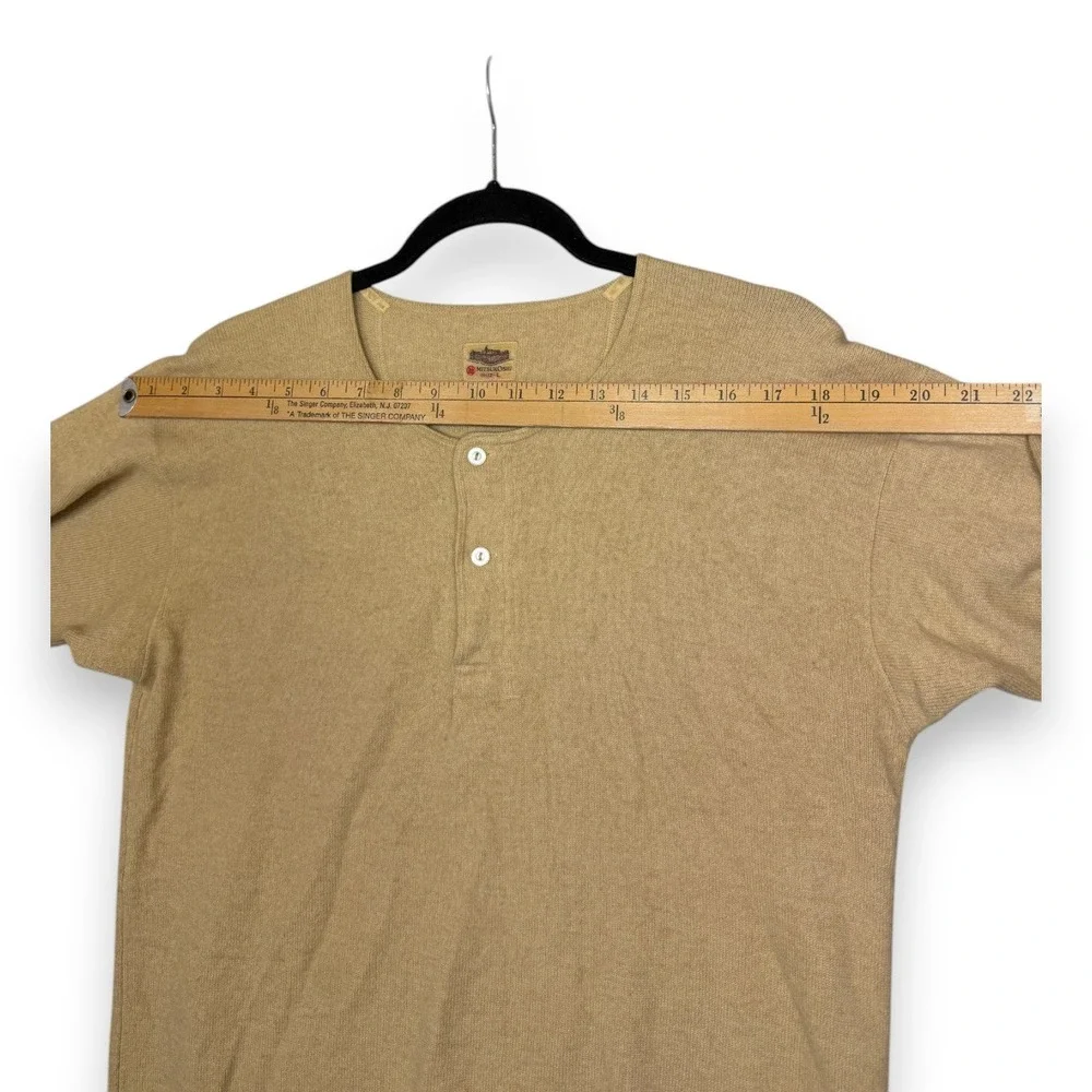 Mitsukoshi Thermal Set Mens L Beige Wool Henley Top Leggings‎ Long Johns Japan